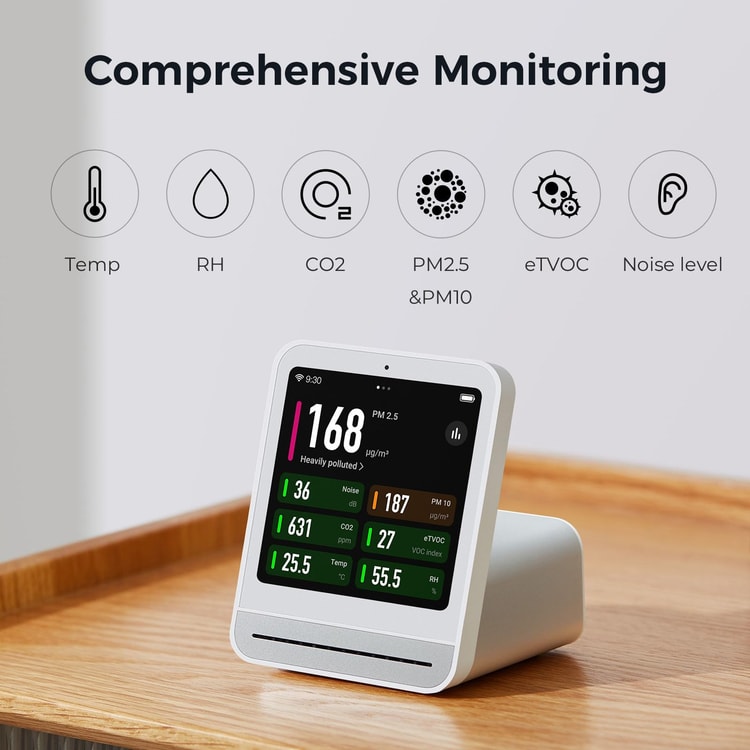 Qingping Air Detector Pro, Smart Home Touch Screen Monitor for CO2, PM2.5, Temperature & Humidity