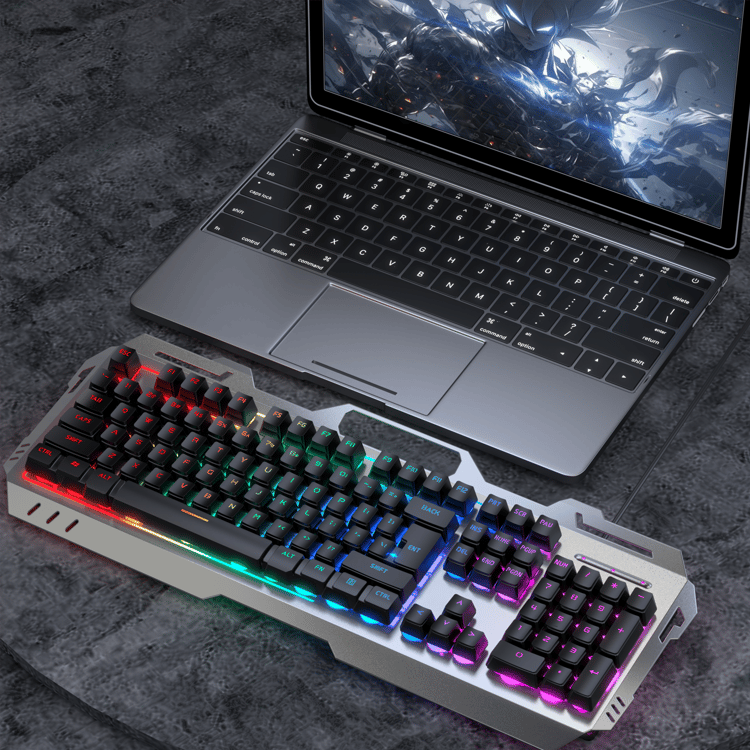 Silent Gaming Keyboard, All-Metal Panel, Wired Backlit USB, Esports Office Game Windows Laptop PC