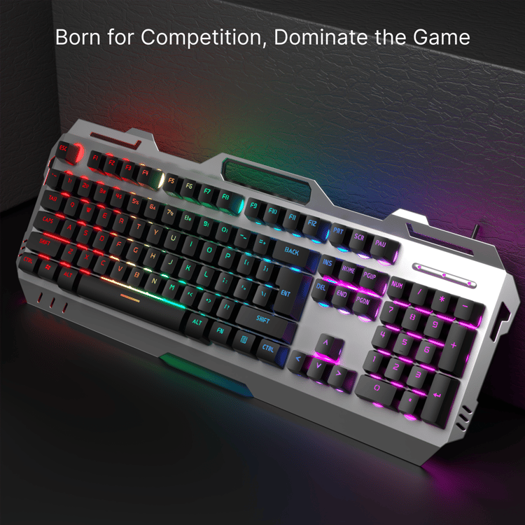 Silent Gaming Keyboard, All-Metal Panel, Wired Backlit USB, Esports Office Game Windows Laptop PC