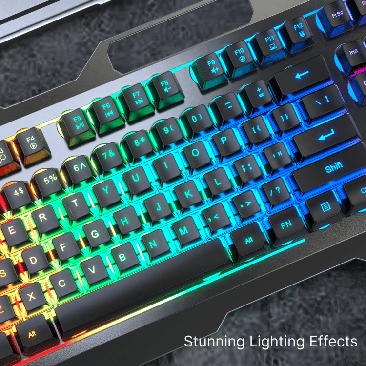 Silent Gaming Keyboard, All-Metal Panel, Wired Backlit USB, Esports Office Game Windows Laptop PC