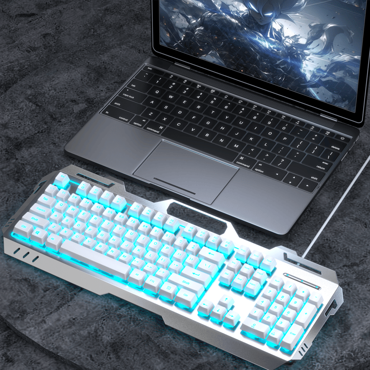 Silent Gaming Keyboard, All-Metal Panel, Wired Backlit USB, Esports Office Game Windows Laptop PC
